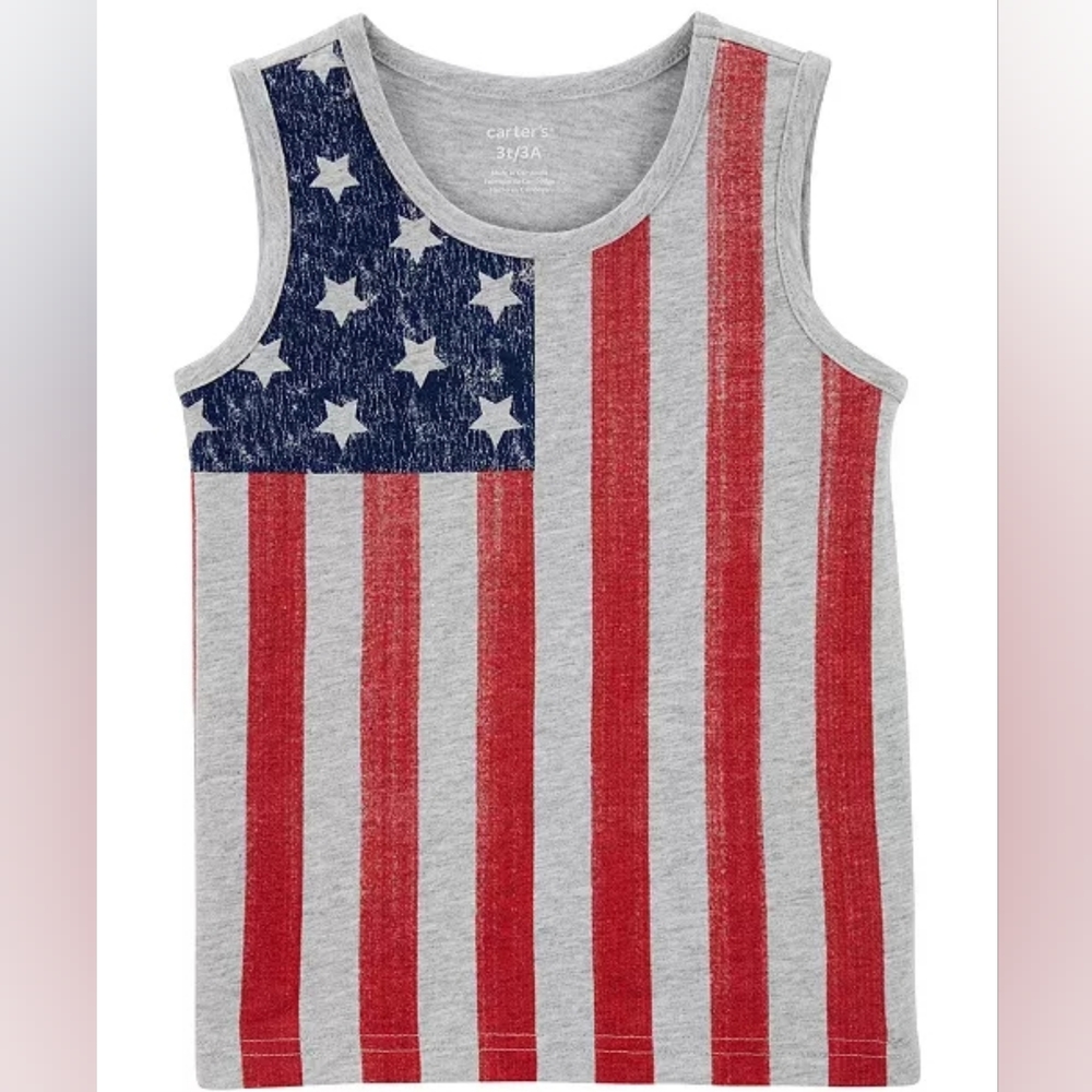 NWat Carter's Gray and Red Stars & Stripes Tank Top